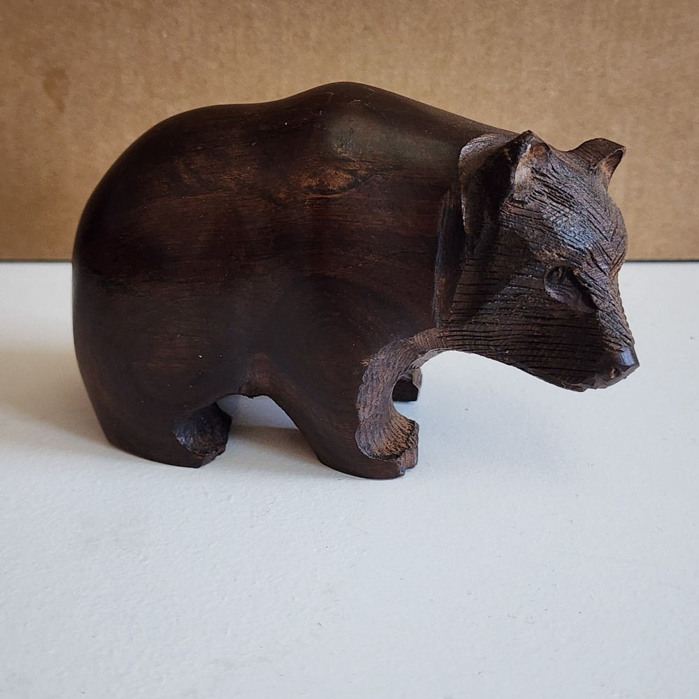 Hand Carved Wooden Bear Figurine Rustic Cabin Decor Folk Art Animal Nature
